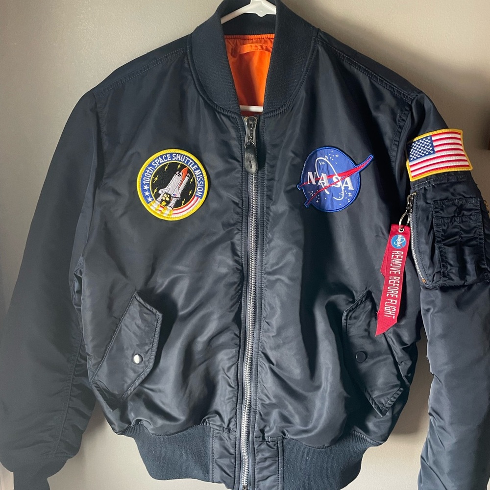 Alpha Industries NASA MA-1 Bomber Jacket Mens M BlueReversible Nylon Zip